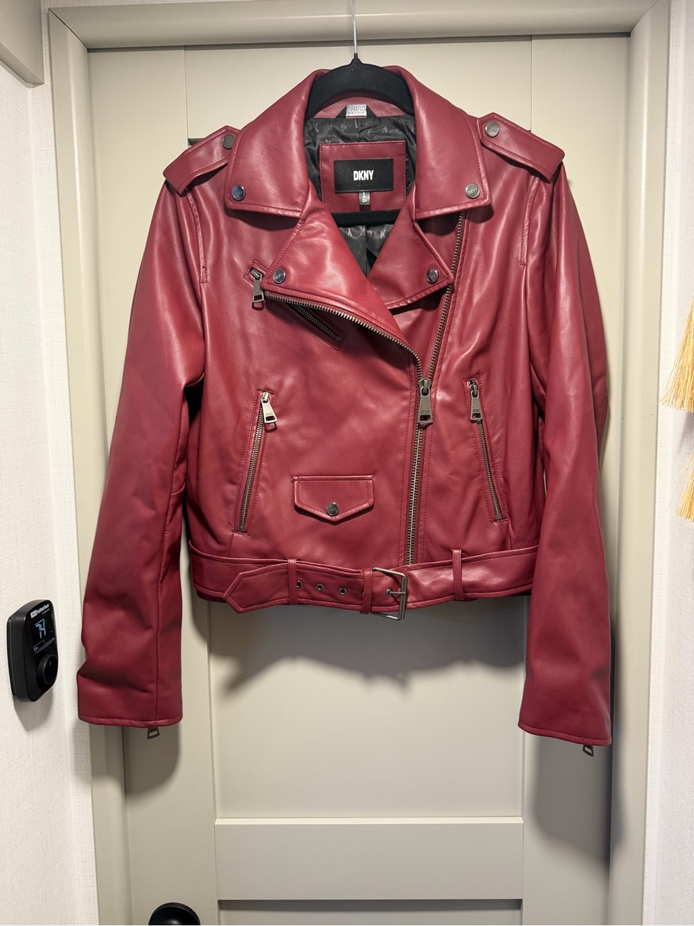 DKNY Burgundy Leather Moto Jacket